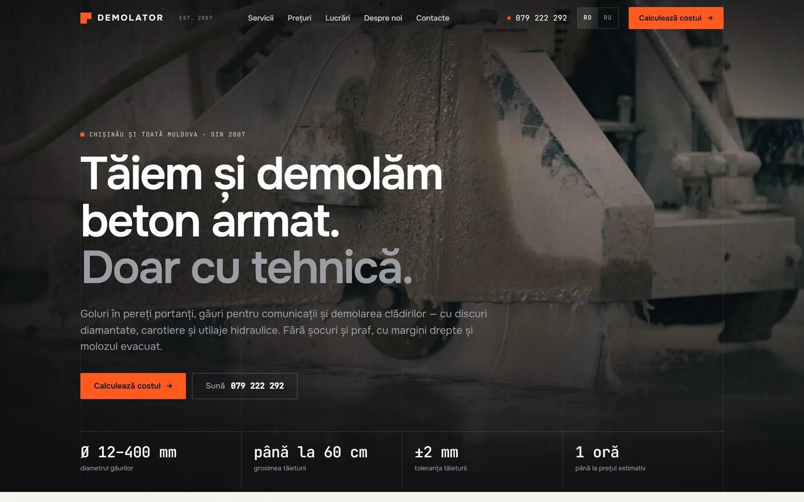 Demolator home page on a desktop screen